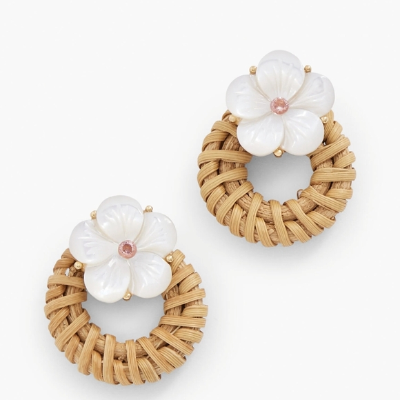Talbots White and Tan Floral Earrings - Picture 1 of 5